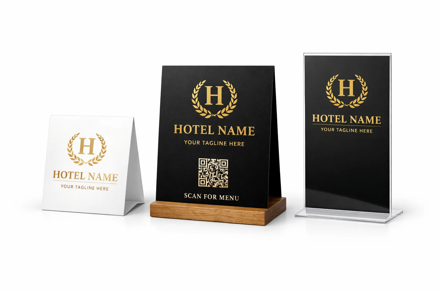 Custom Hotel Name & Logo Table Tents for Restaurants, Cafés & Promotions
