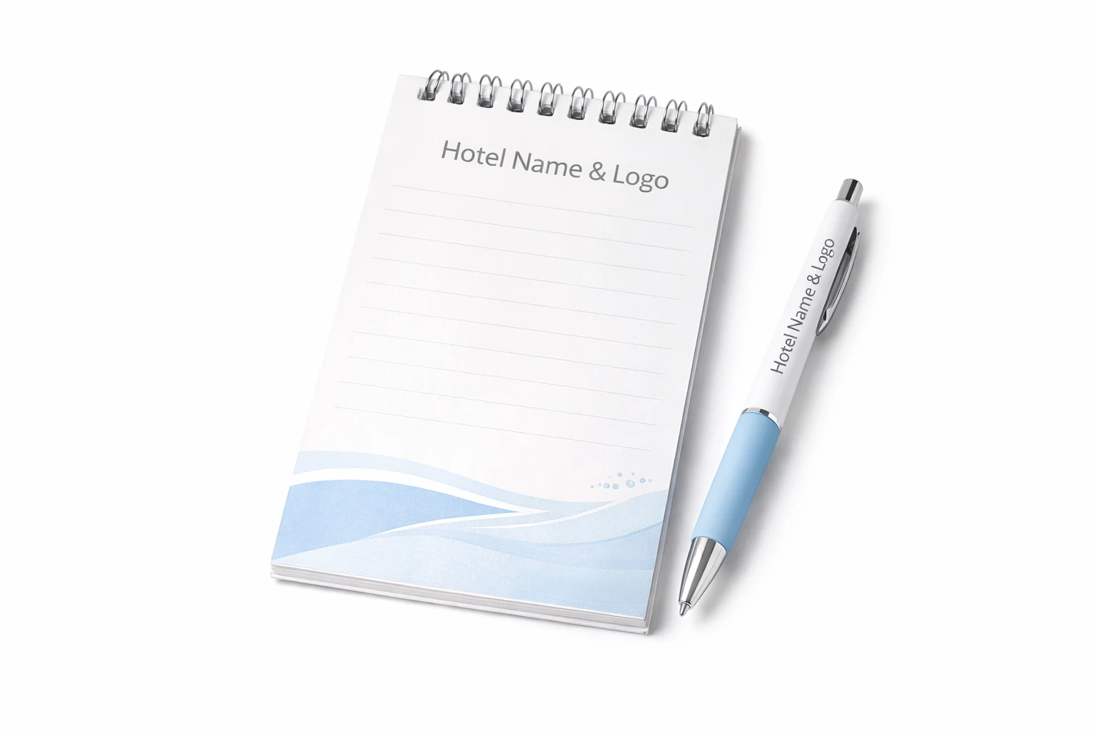Custom Hotel Name & Logo Notepad & Pen Set for Guest Rooms & Conference Use